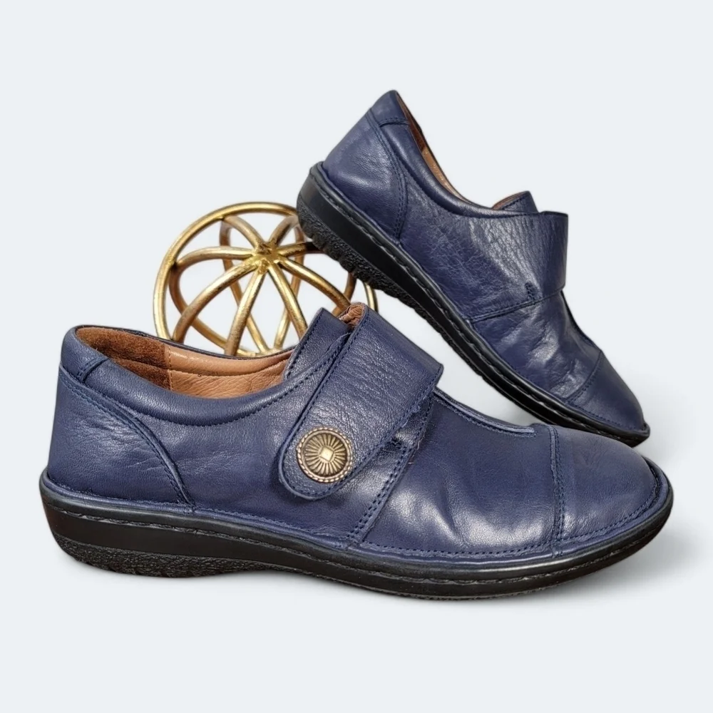 Spring Step Kaminia Blue Leather Shoes Loafers Flats Monk Strap Size 38